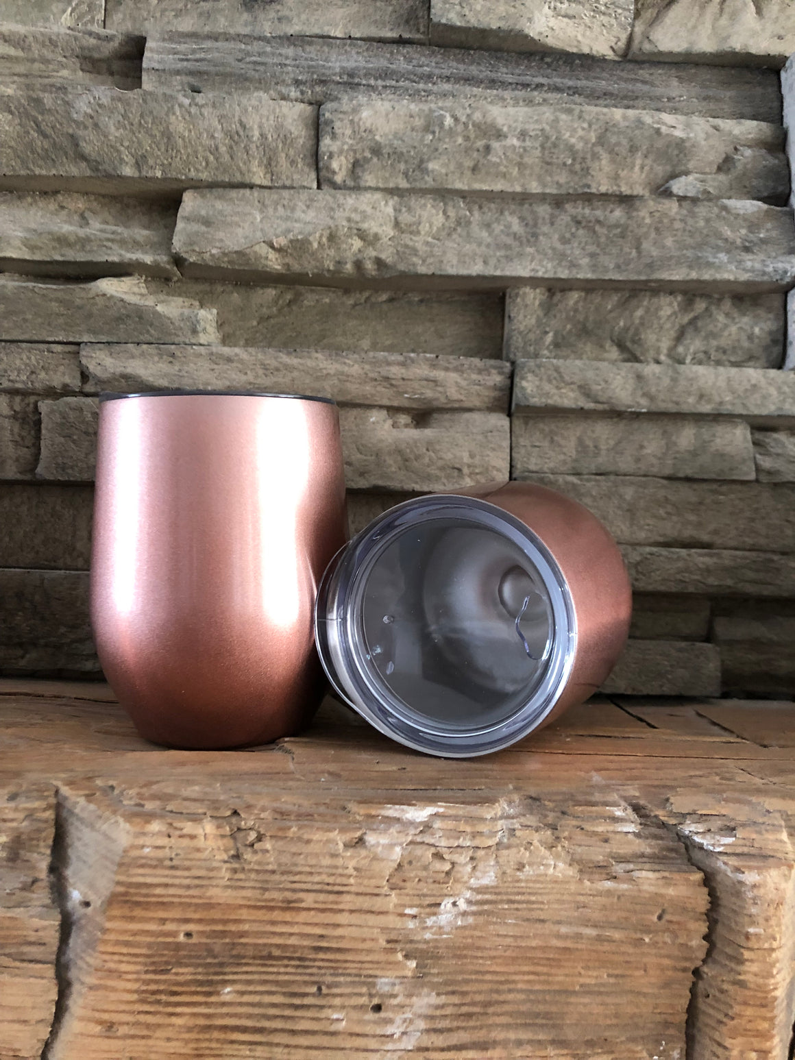 Rose Gold Double Walled Stainless Drink Goblet with Clear Lid